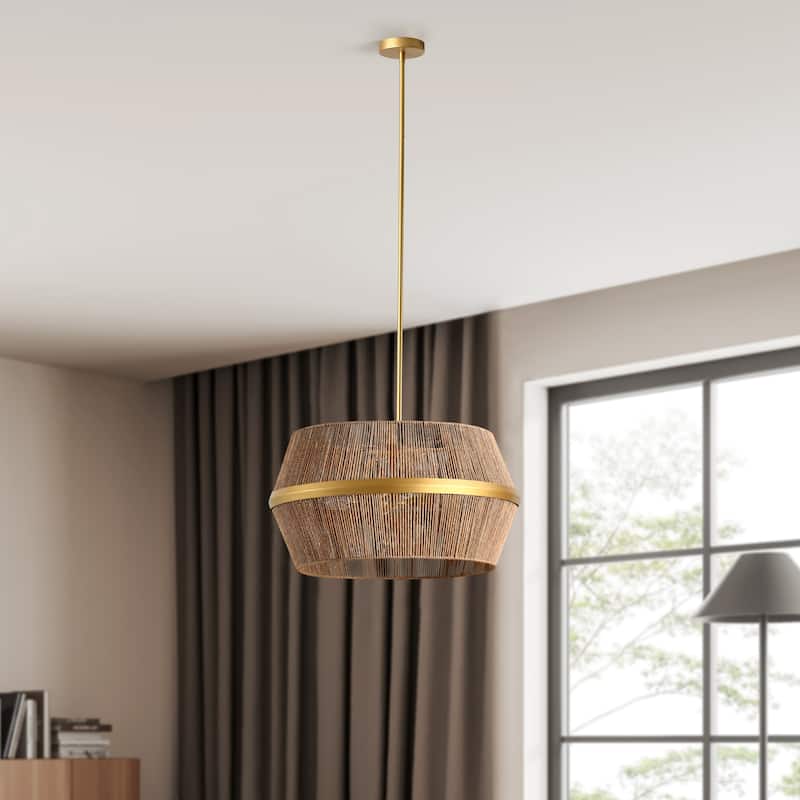 Wendy 6-Light Iron and Rattan Chandelier by Kosas Home - Gold/Natural