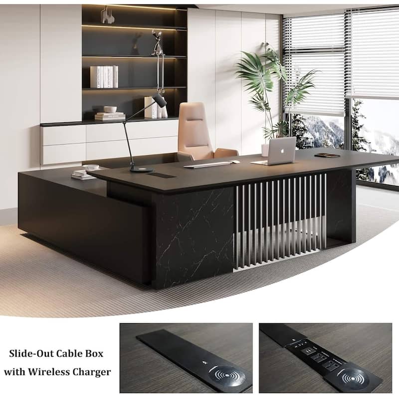 Large L Shaped Executive Desk with Power Outlet Wireless Charging