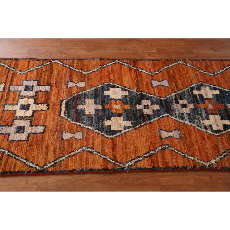 Orange Moroccan Oriental Runner Rug Handmade Tribal Wool Carpet - 2'11" x 9'10"