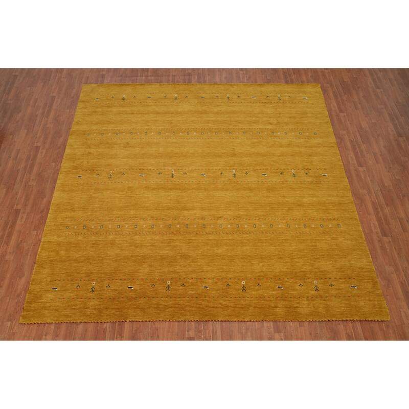 Hand Knotted Oriental 100% Wool Carpet Tribal Animal Pictorial Yellow & Gold Gabbeh Area Rug - 11' 8'' X 11' 8''