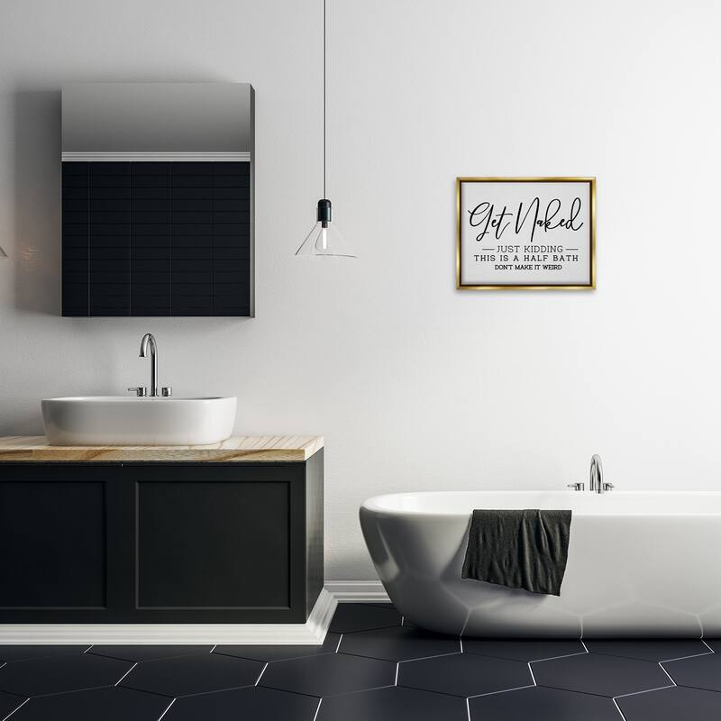 Stupell Get Naked Funny Bathroom Framed Floater Canvas Wall Art Design by LSR Design Studio