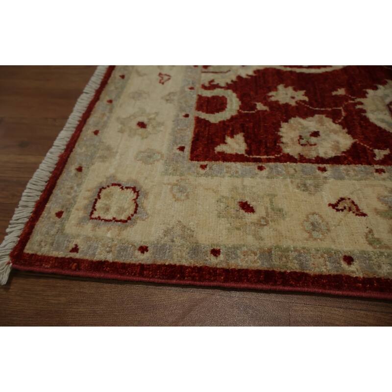 Hand Knotted Oriental 100% Wool Carpet Traditional Floral Red Peshawar Runner Rug - 9' 9'' X 2' 9''