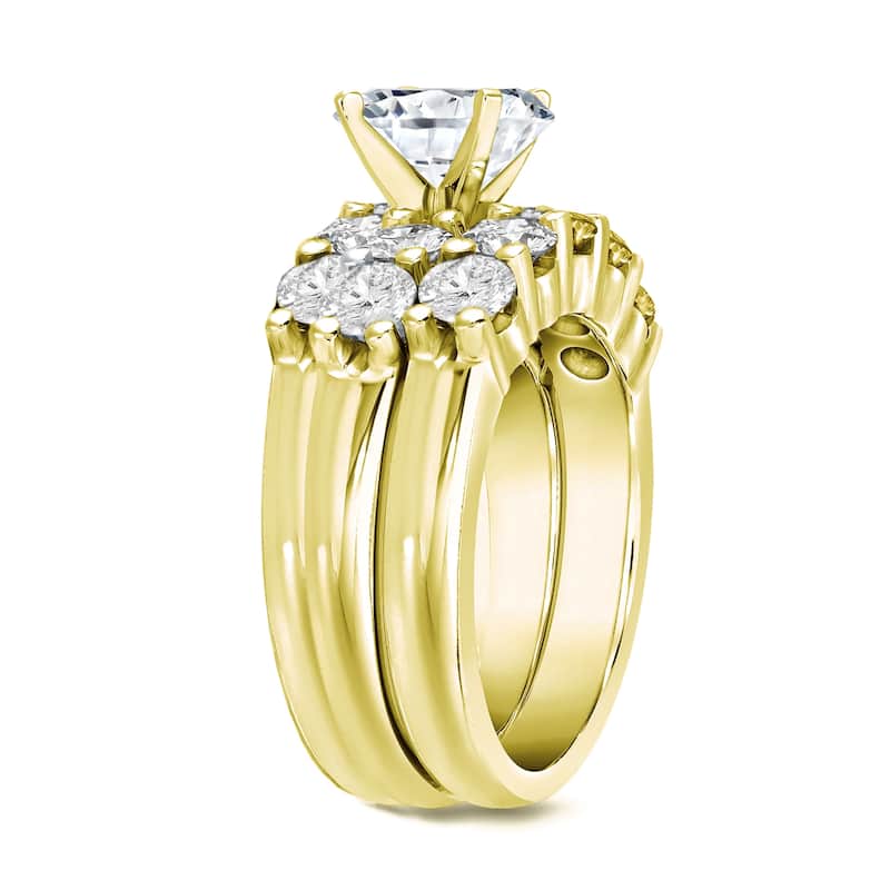 Auriya 14k Gold 4 4/5ctw Classic 5 Stone Diamond Engagement Ring Set 3pc Certified