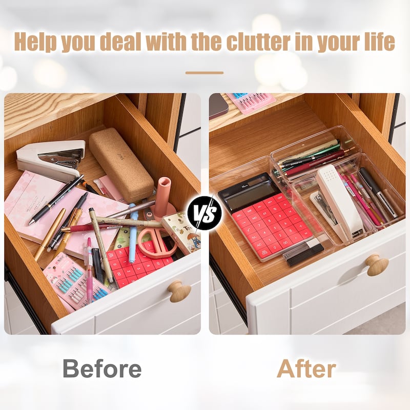 Clear Drawer Organizer Set for Office Storage - 4 Piece