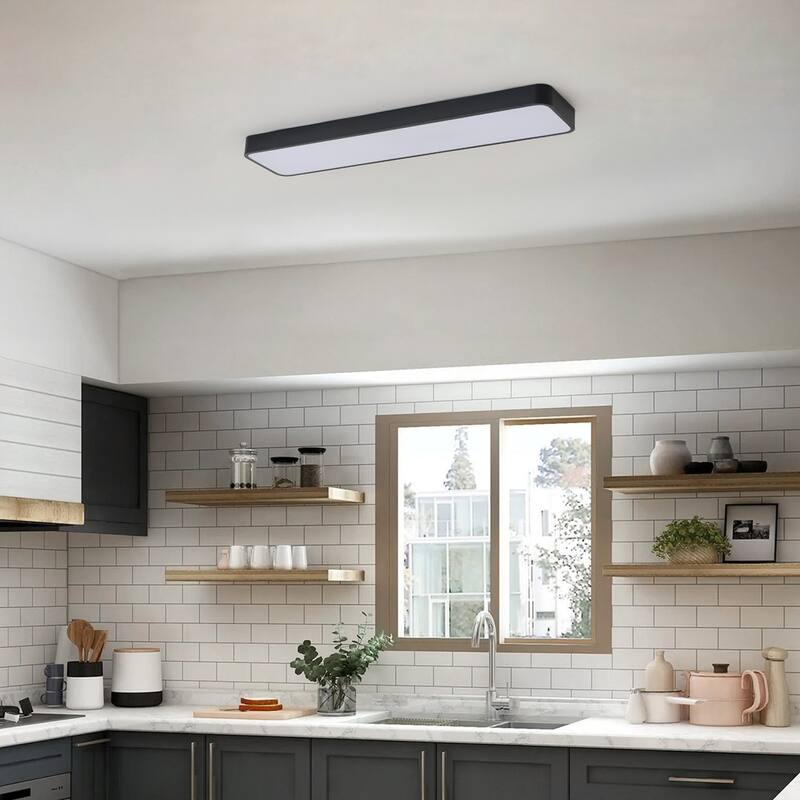 Modern Matte Black LED Flush Mount Ceiling Light 48W for Kitchen Living Room Bedroom - N/A