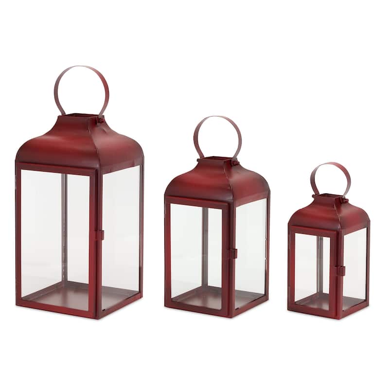 HomeRoots Set Of Two Red Flameless Floor Lantern Candle Holder - 12