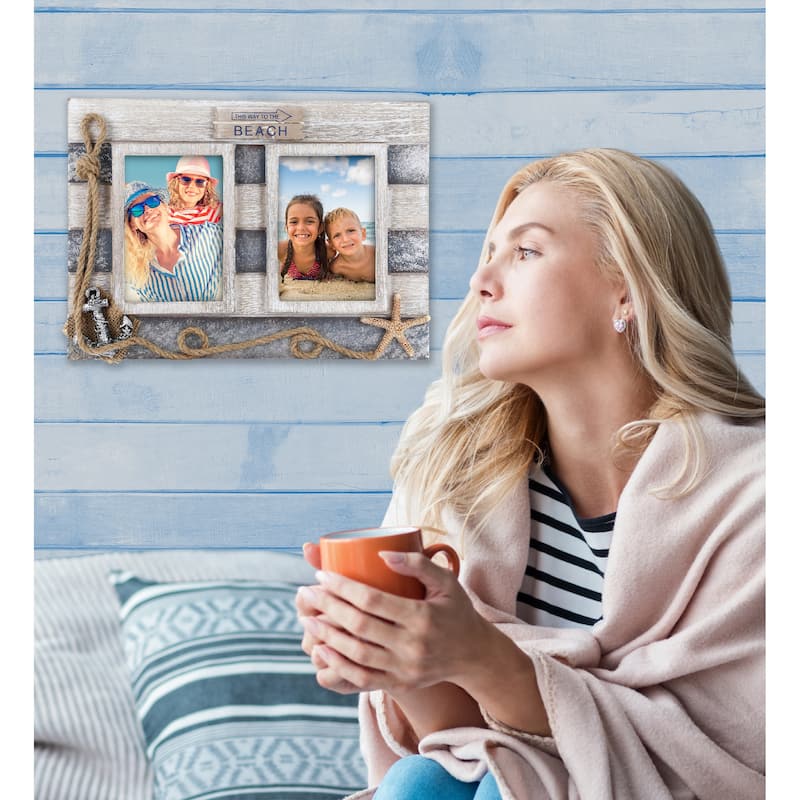 CoTa Global Silver Sea Double Photo Frame 3.5×5 - Decorative Ornament - 11.5″Lx8.2″Wx0.5″H