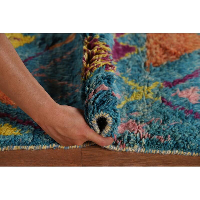 All-Over Trellis Plush Moroccan Area Rug Handmade Wool Carpet - 6'8" x 10'5"