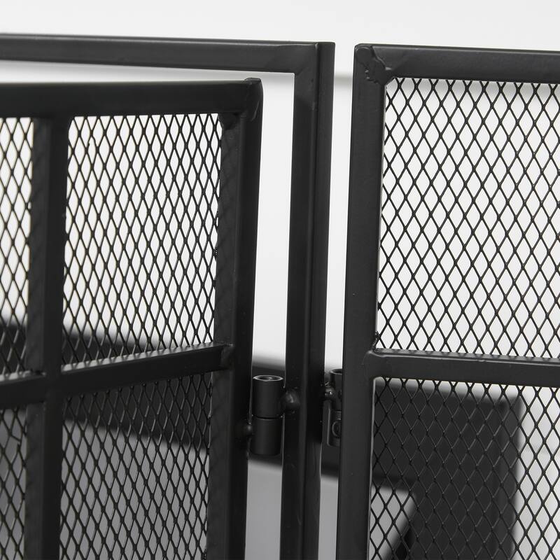 HOMCOM 3-Panel Metal Mesh Screen Fireplace with Foldable Steel Spark Guard and Magnetic Doors, Black