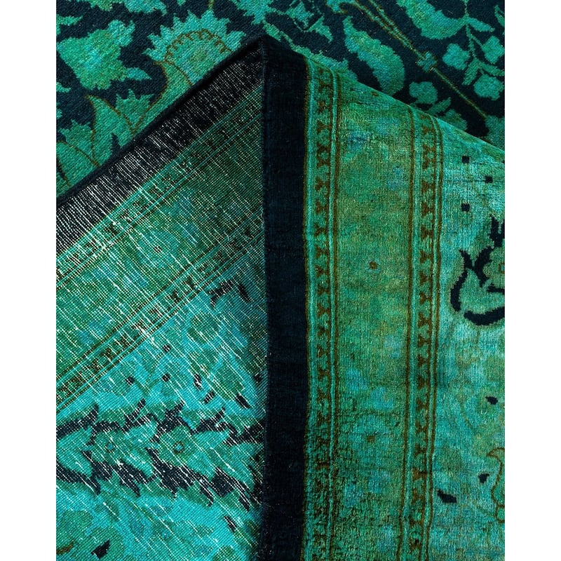 Overton Hand Knotted Wool Vintage Inspired Modern Contemporary Overdyed Green Area Rug - 9' 0" x 12' 10"