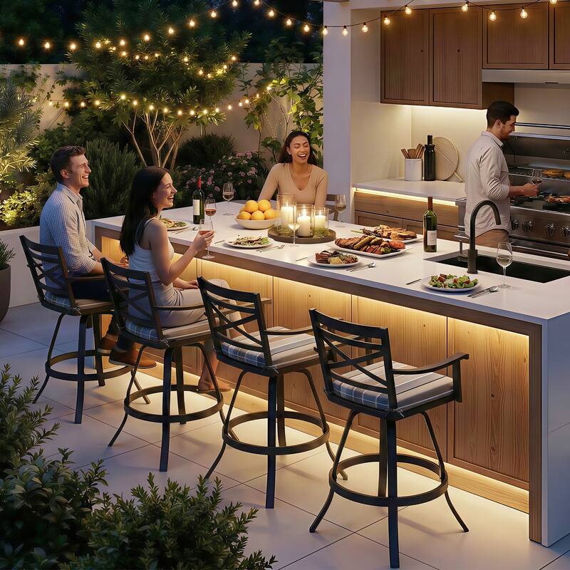 Outdoor Patio Cast Aluminum Swivel Bar Stools with Sunbrella Cushion