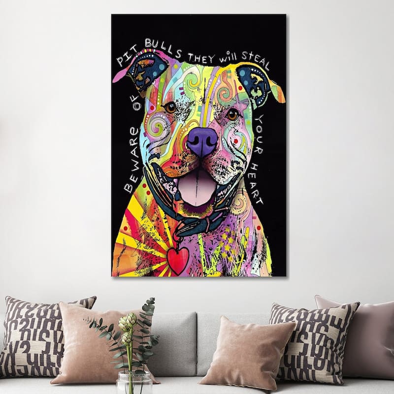 iCanvas "Beware of Pit Bulls" by Dean Russo Canvas Print