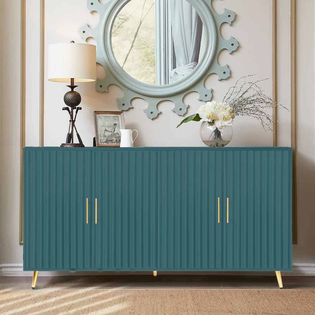 Wood TV Stand with Storage Cabinet & Adjustable Shelves, Media TV Console
