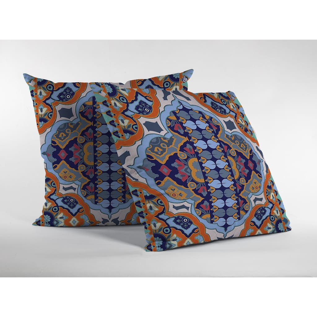 26" Orange Blue Boho Indoor Outdoor Throw Pillow