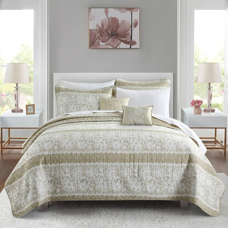 Serenta Emma 5 Piece Printed Quilt Bedspread Coverlet Set