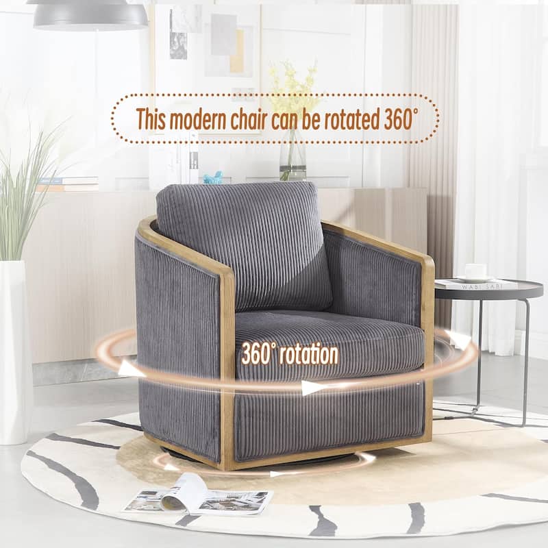 Roomfitters Modern Corduroy Swivel Barrel Chair, 360 Lounge Club Chair with Deep Seat for Living Room or Office