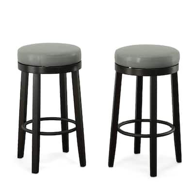 Faux Leather Swivel Bar Stools Set of 2 Finish Espresso Wood