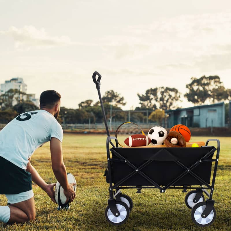 Collapsible Utility Wagon with Secure Strapping - 225lb Capacity Heavy-Duty Cart, Black