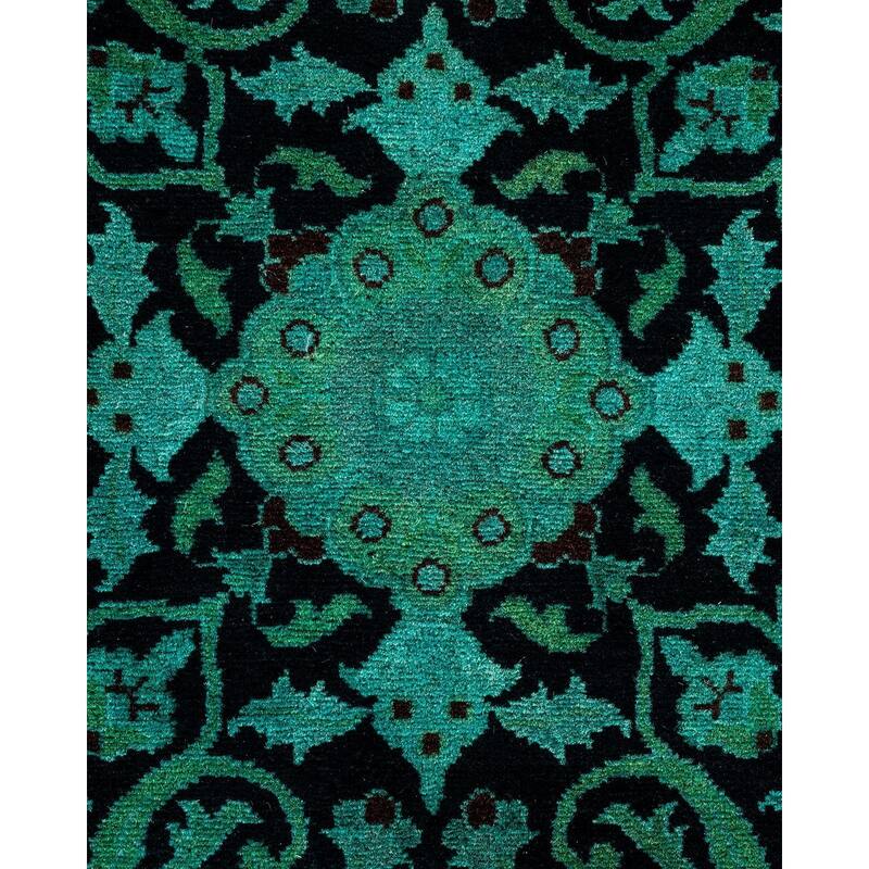 Overton Hand Knotted Wool Vintage Inspired Modern Contemporary Overdyed Green Area Rug - 8' 4" x 10' 1"