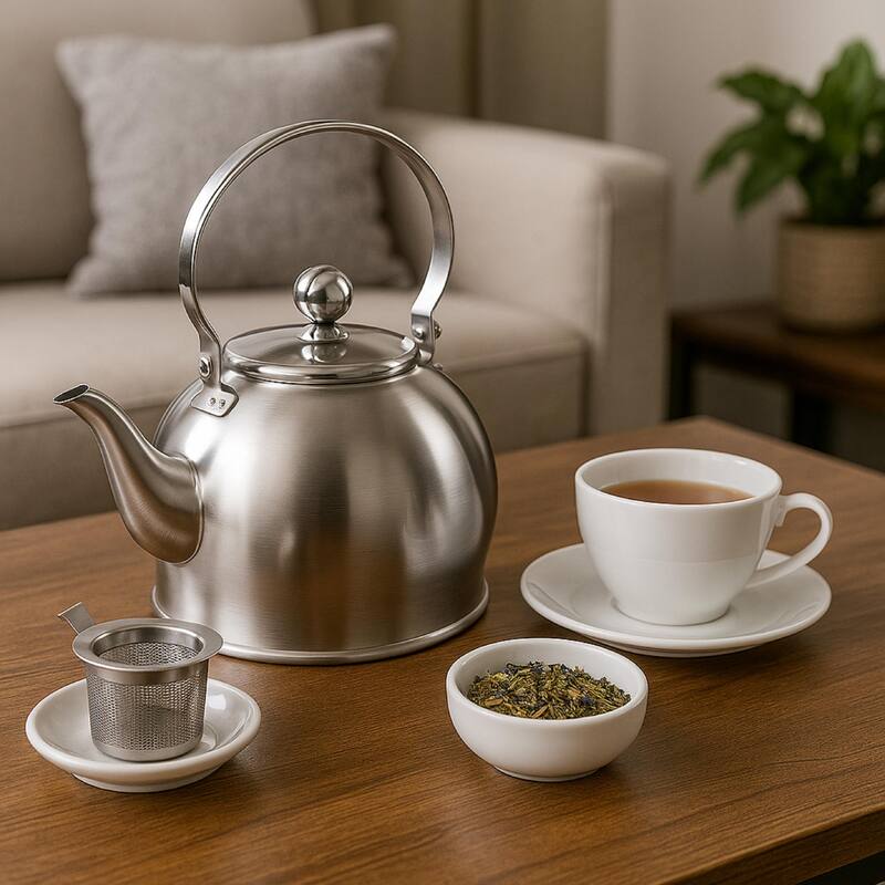 Creative Home Royal-Tea 1.0 Quart Stainless Steel Tea Kettle with with Removable Infuser Basket and Folding Handle