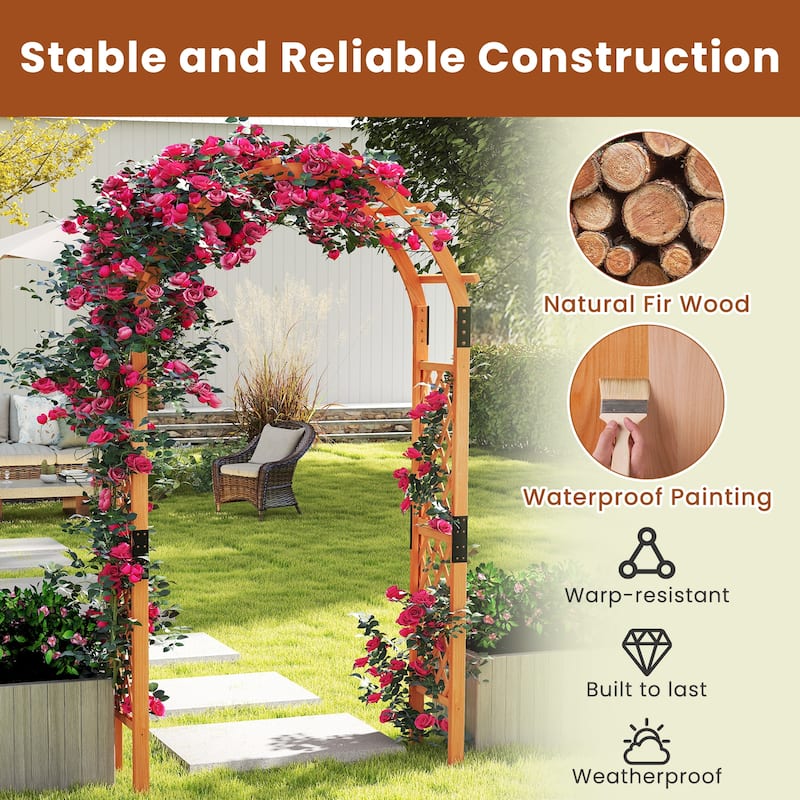 93" Tall Wooden Garden Arbor with Trellis Sides Outdoor Archway for Weddings and Flowers Vines