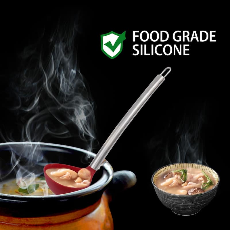 Silicone Soup Ladle Spoon 12.4" Len Heat Resistant One Piece - 12.4" x 3.5"(L*W)