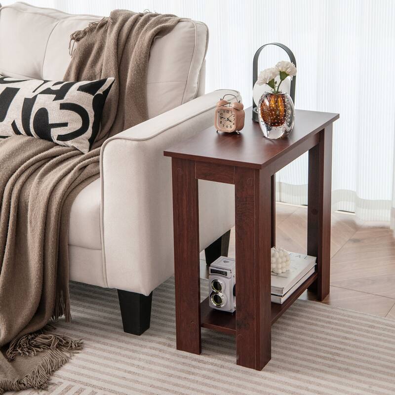 Gymax 2-Tier End Table Modern Sofa Bedside Table Compact Nightstand w/