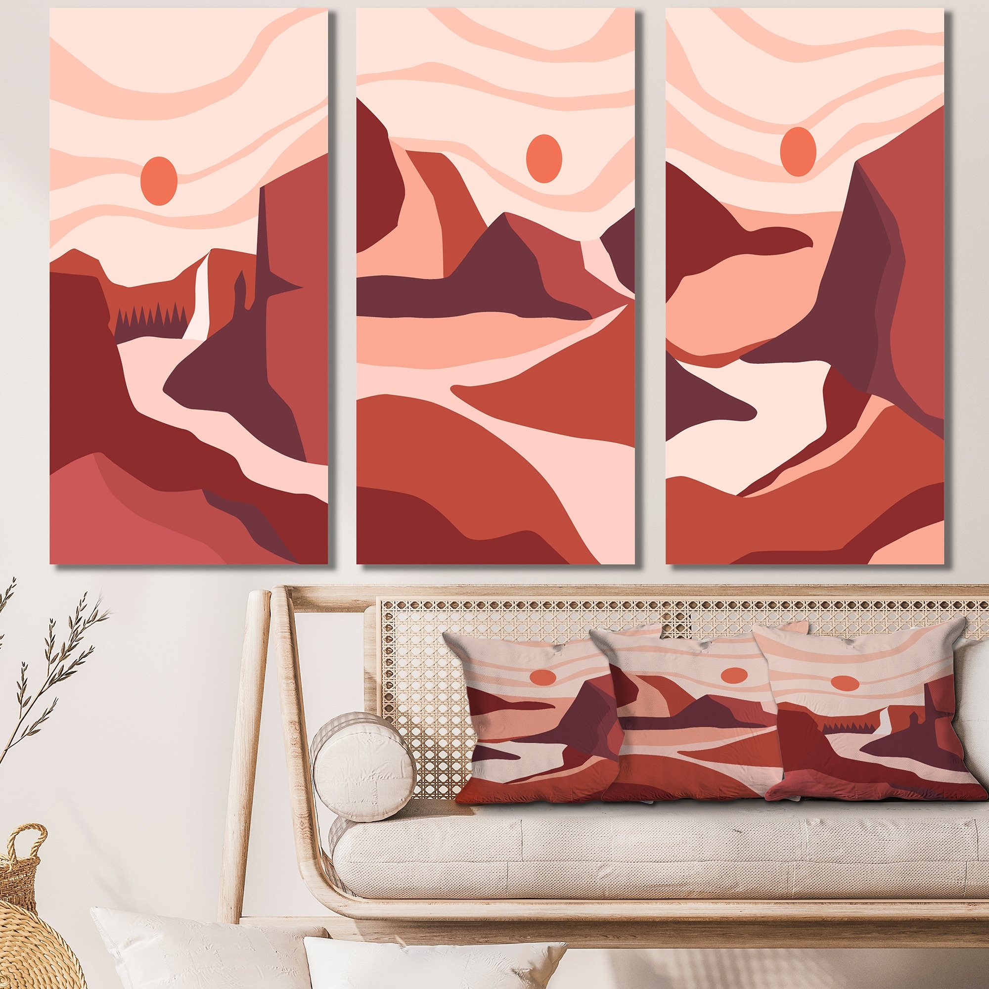 Abstract Landscape Art in Vibrant Red and Pink Tones - Designart Collection I-image