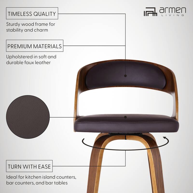Shelly Mid-Century Swivel Bar Stool, Upholstered Counter Height Chair with Bentwood Legs