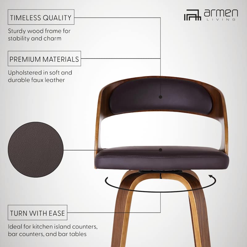 Shelly Mid-Century Swivel Bar Stool, Upholstered Counter Height Chair with Bentwood Legs