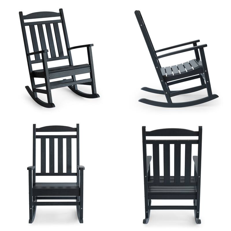 Outdoor Adirondack Rocking Chair, All-Weather Patio Rocking Chairs, HDPE Plastic Outdoor Rocking Chairs with Wide Back