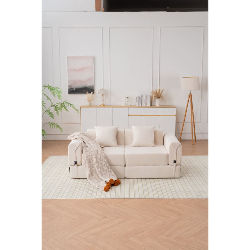 Folding Chaise Longue Sofa Fold Out Loveseat Floor Couch, Convertible Sleeper Sofa Bed Modular Leisure Sofa