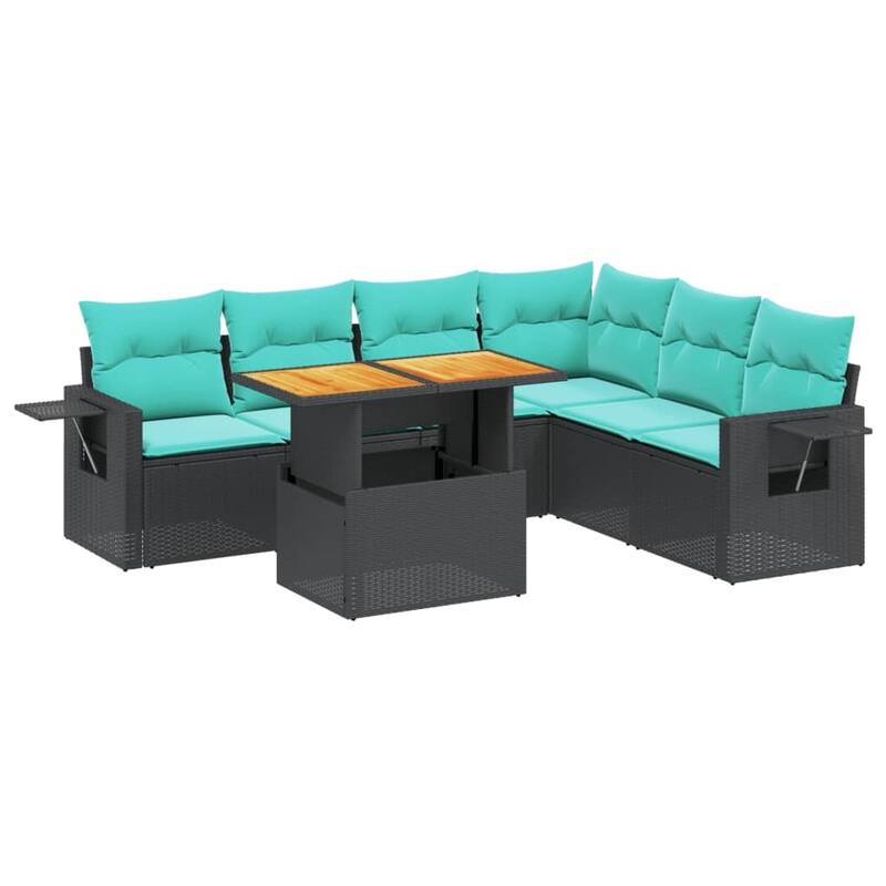 vidaXL Patio Sofa Set with Cushions Outdoor Furniture 7 Piece Poly Rattan - 24.4 x 24.4 x 27.2