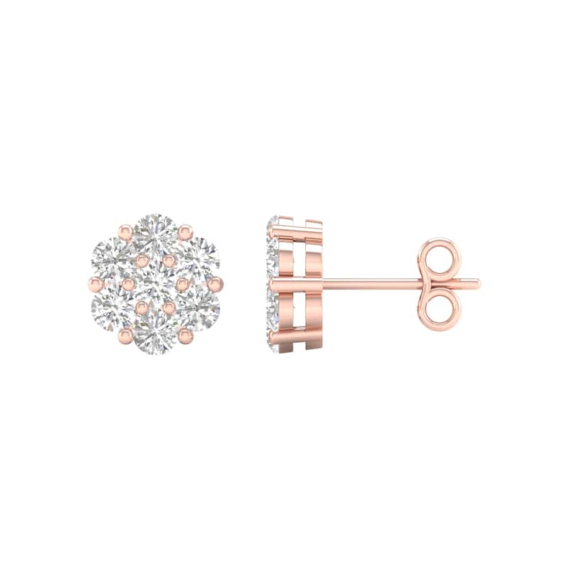 De Couer 1/5ct-2ct TDW Diamond Cluster Stud Earrings in 10k Rose Gold for Women - 3/4CT