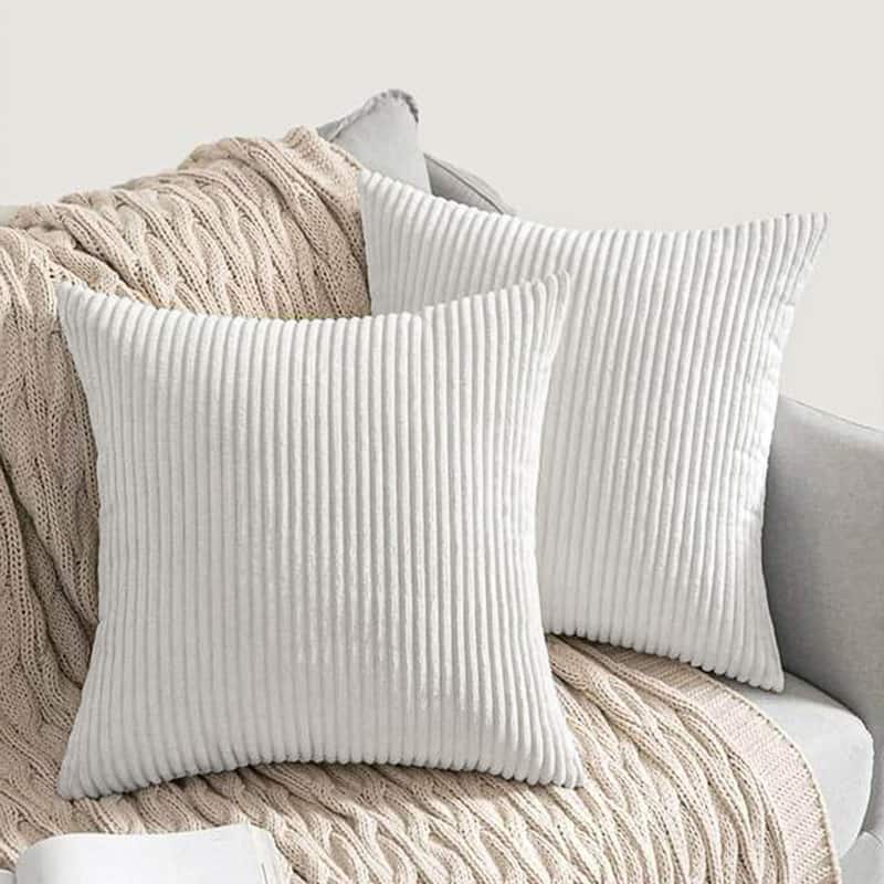 Set of 2 Decorative Corduroy Throw Pillows for Couch & Bed - Beige