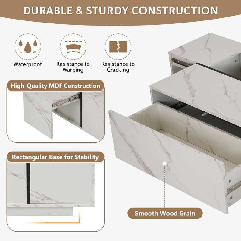 Rectangular Sliding Top Coffee Table with 2 Drawers and 2 Hidden Storage for Living Room 47.2"