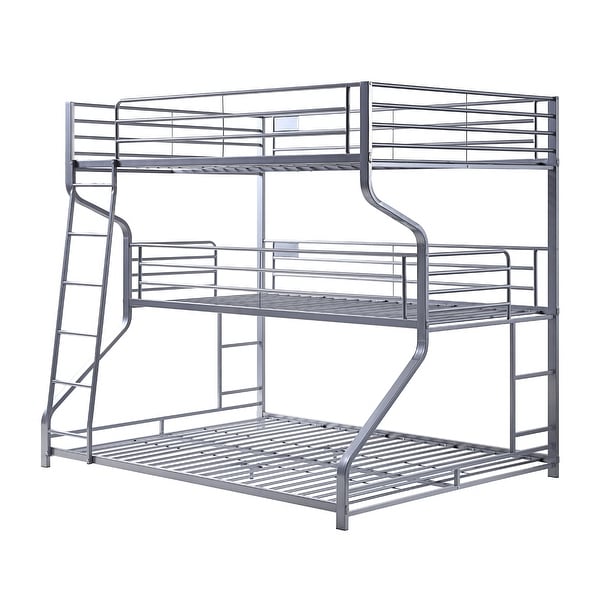 Industrial 3 Tier Bunk Bed with Curved Metal Frame and Guardrails, Silver. Opens flyout.