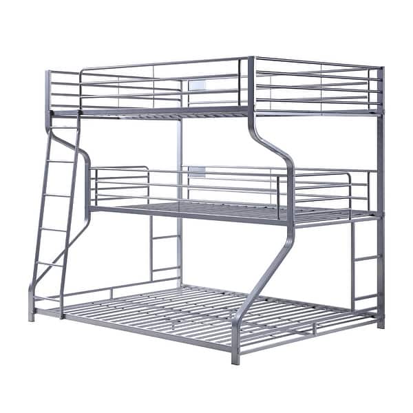 slide 2 of 6, Industrial 3 Tier Bunk Bed with Curved Metal Frame and Guardrails, Silver