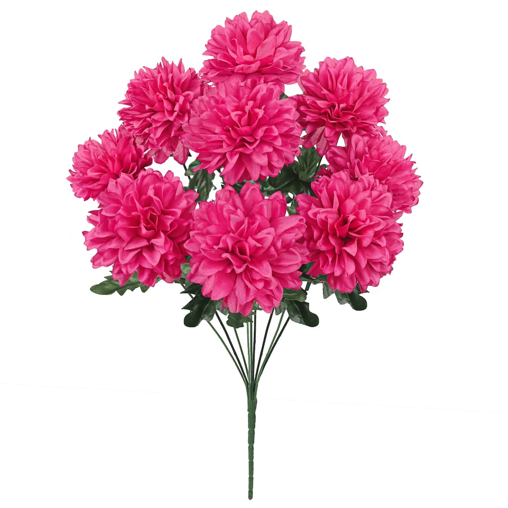 Set of 2 Hot Pink Artificial Ball Mum Pom Pom Flower Stem Bush Bouquet 22in - 22" L x 10" W x 10" DP