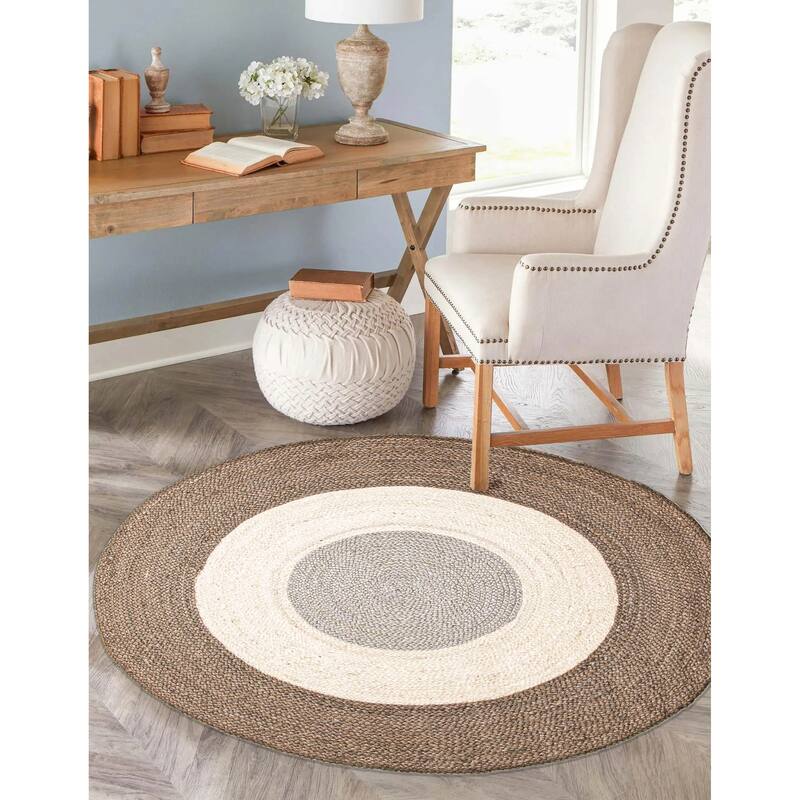 ECARPETGALLERY Braided Weave Palas Denizli Cream Jute Rug - 3'11 x 3'11