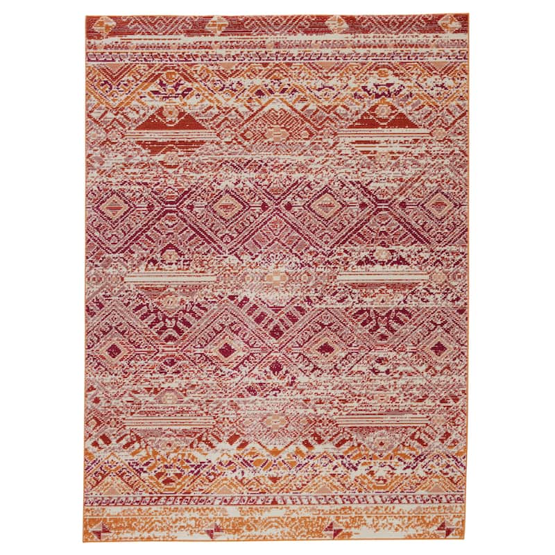 Kamalian Indoor/ Outdoor Tribal Polypropylene Area Rug by Havenside Home - 4'X5'8" - Pink/Orange