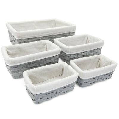 5-Pack Gray Wicker Baskets with Cloth Lining Assorted Sizes