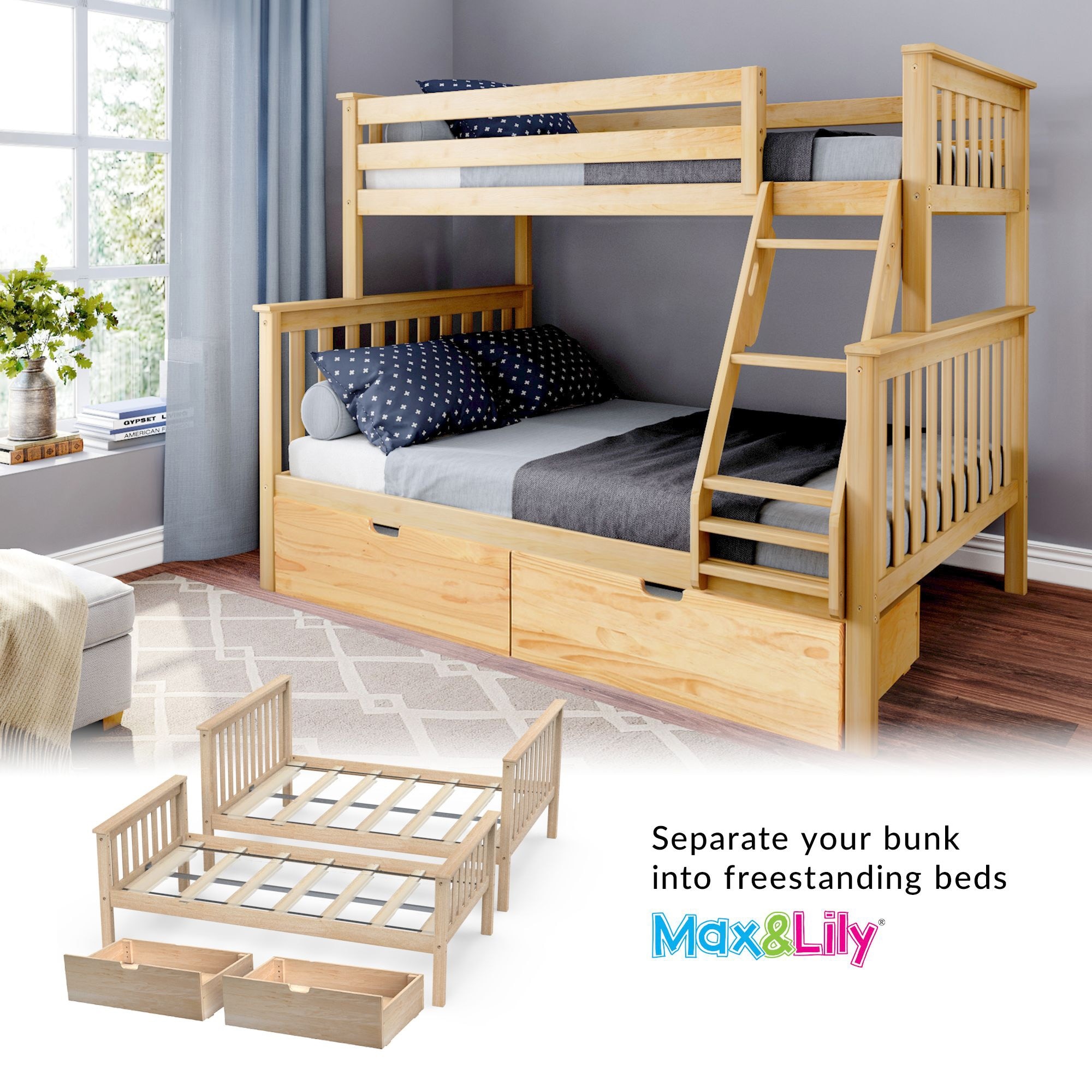 Max And Lily Twin Over Full Bunk Bed With Under Bed Storage Drawers - On  Sale - Bed Bath & Beyond - 33701781