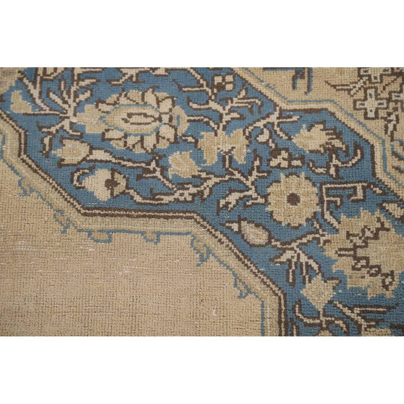 Hand Knotted Oriental 100% Wool Carpet Traditional Medallion Beige & Ivories Tabriz Area Rug - 10' 3'' X 6' 9''