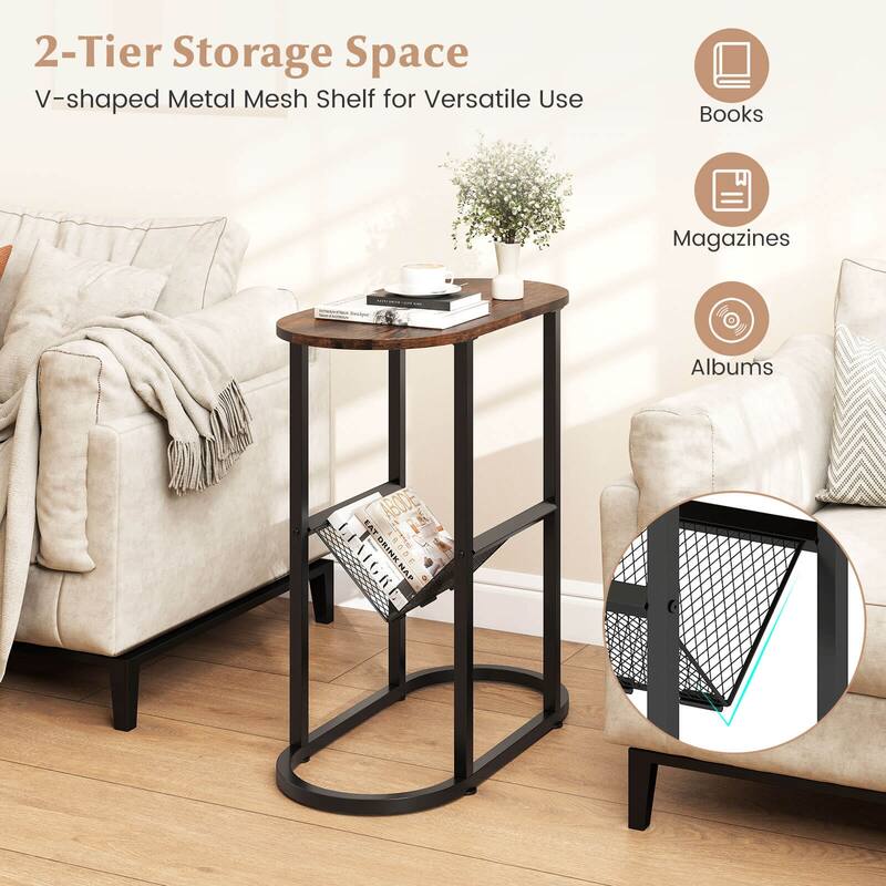 Costway 2-tier Side Table Oval Narrow End Table Nightstand Bedside - 23'' x 11'' x 25.5''