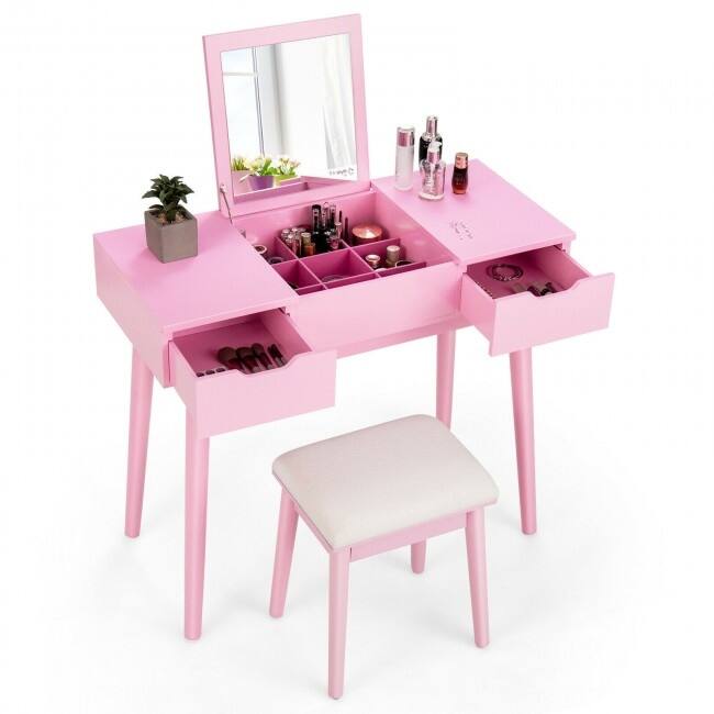 Makeup Vanity Table Set with Flip Top Mirror and 2 Drawers - 35.5" x 16" x 30" (L x W x H)