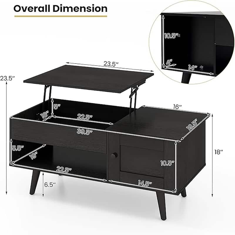 Lift Top Coffee Table Storage w/ Hidden Compartment Cabinet Open Shelf