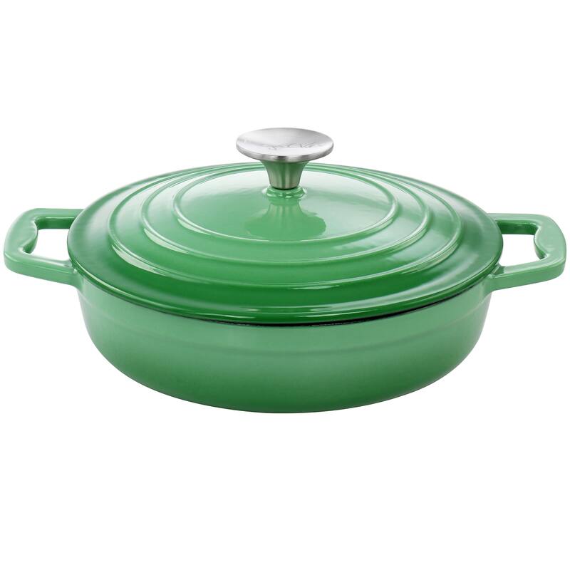 2 Quart Dark Green Round Cast Iron Enameled Braiser Pan