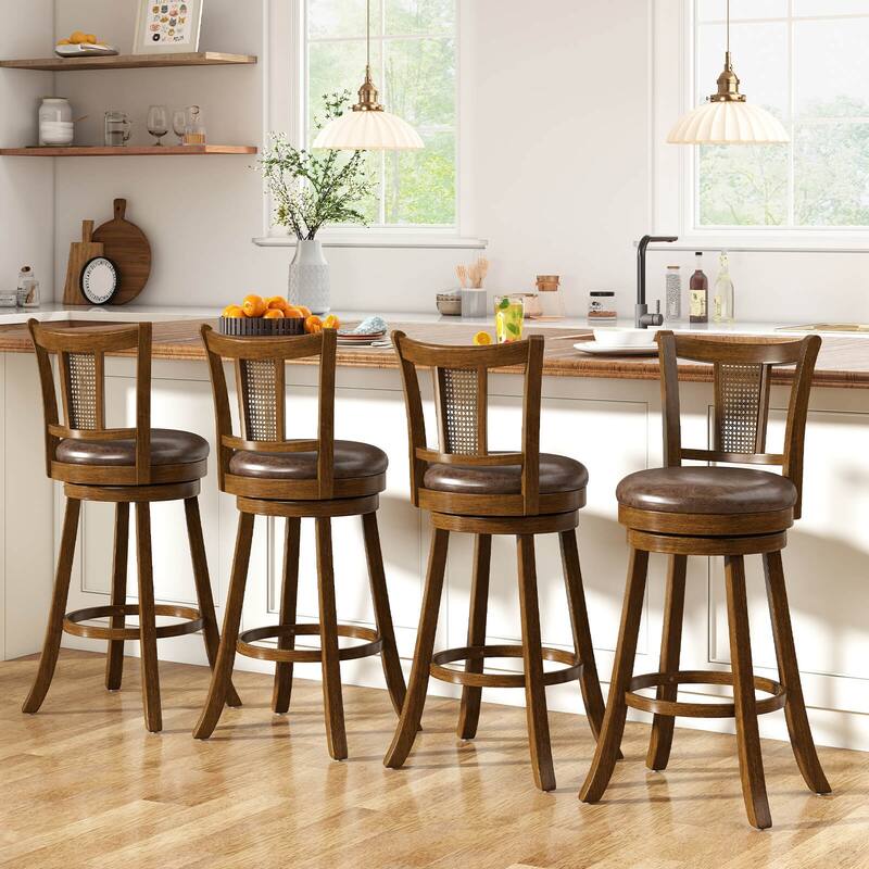 Costway Set of 2/4 Bar Stools 30" Swivel Bar Chairs with PE Rattan - See Details