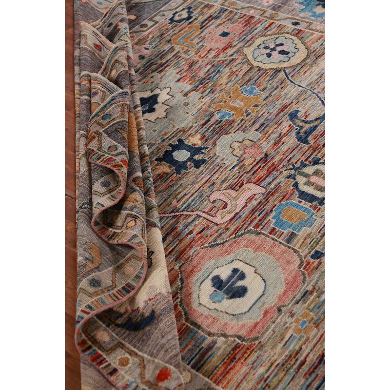 Hand Knotted Oriental 100% Wool Carpet Transitional Floral Multi-Colored Oushak Area Rug - 11' 5'' X 8' 10''